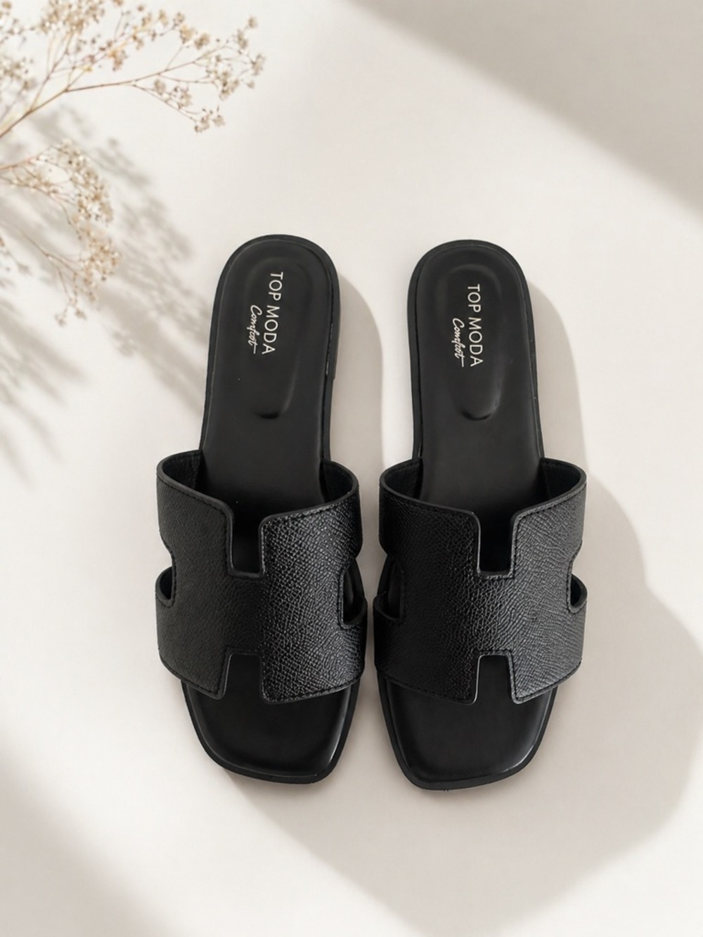 TOP Moda Black Textured Slide Mules